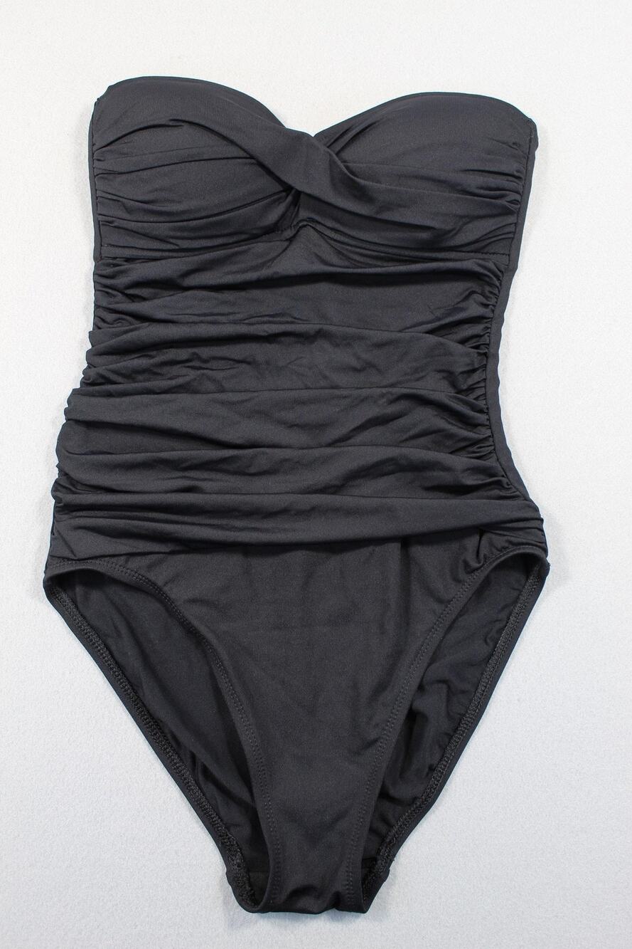La Blanca Swimsuit Womens 4 Black One Piece Bandeau Ruched Padded Lined Stretch